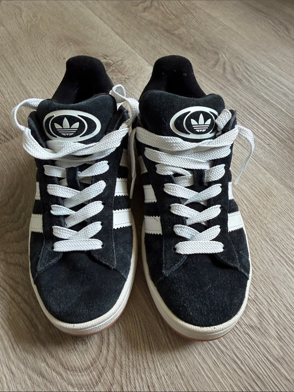 adidas Black & White Suede Campus Sneakers with Trefoil